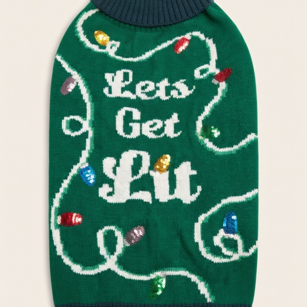 Green "Let's Get Lit" Holiday Sweater Tee
